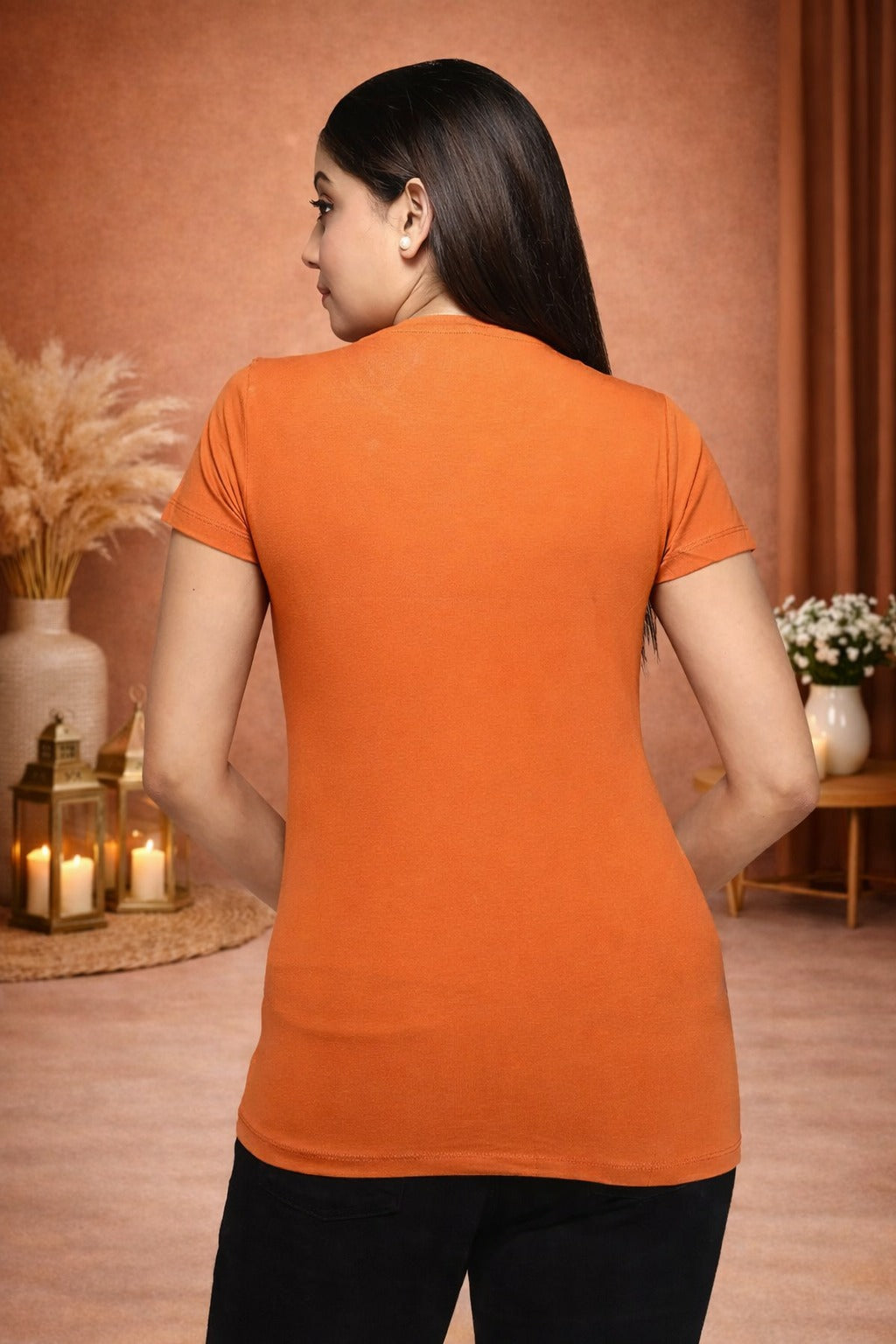 Comfort Lady Chest Print Half Sleeve Cotton Round Neck T-Shirt