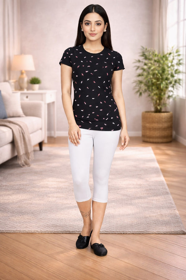 Comfort Lady All Over Printed Half Sleeve Cotton Round Neck T-Shirt