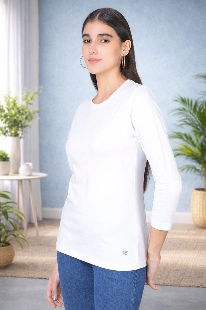 Comfort Lady Regular Fit Round Neck Plain Full Sleeve T-Shirt