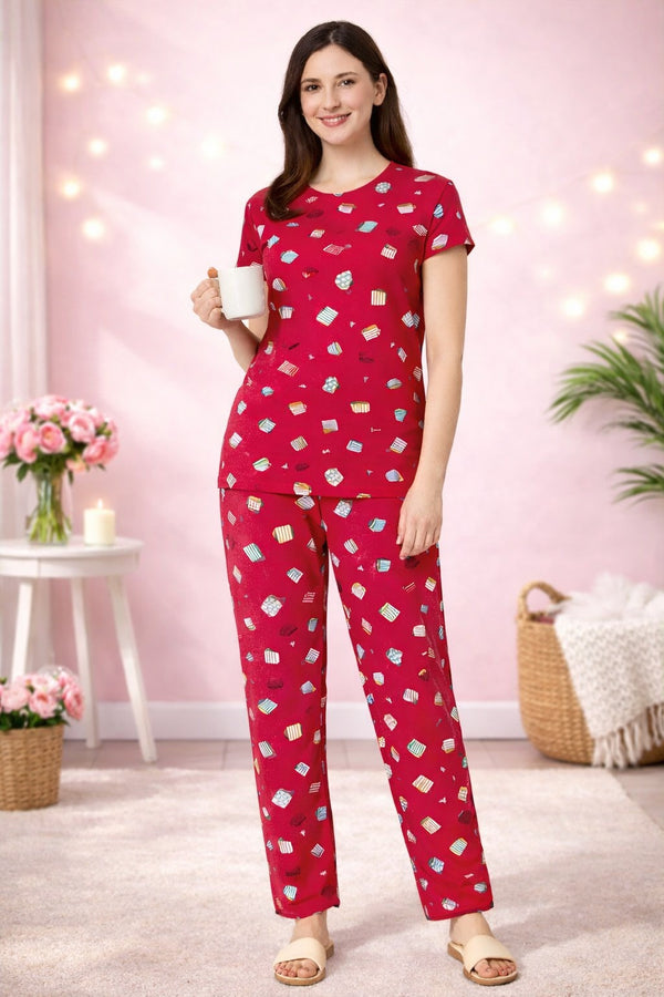 Loungewear Round Neck Printed T-Shirt with Pyjama