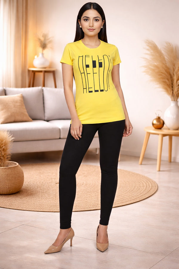 Comfort Lady Chest Print Half Sleeve Cotton Round Neck T-Shirt