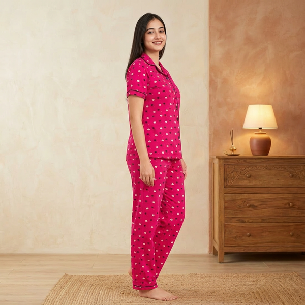 Nightsuit Collared Printed Shirt with Pyjama Pant Co-ord