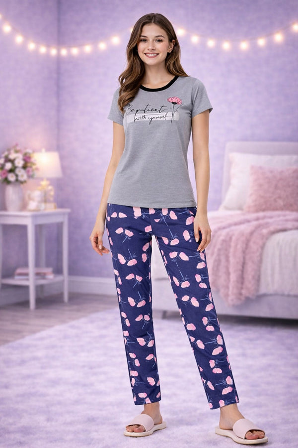 Loungewear Round Neck Printed T-Shirt with Pyjama