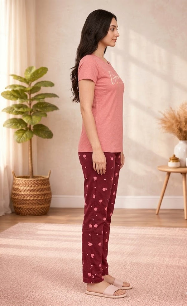 Loungewear Round Neck Printed T-Shirt with Pyjama