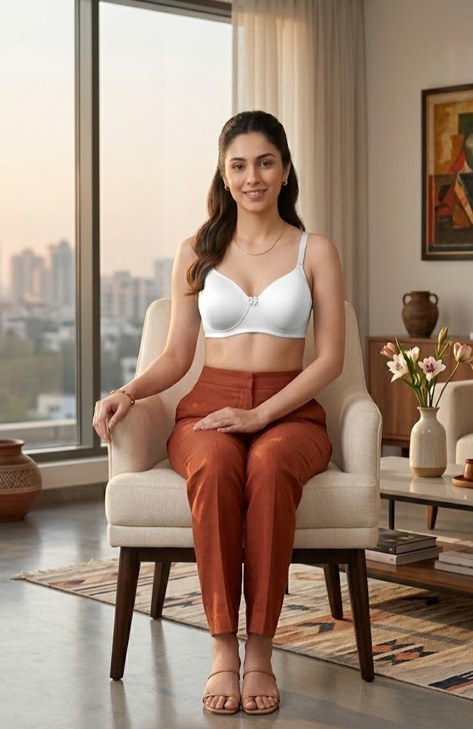 Comfort Lady CL-922 Women Padded Wirefree Bra High Coverage Daily Wear - WHITE