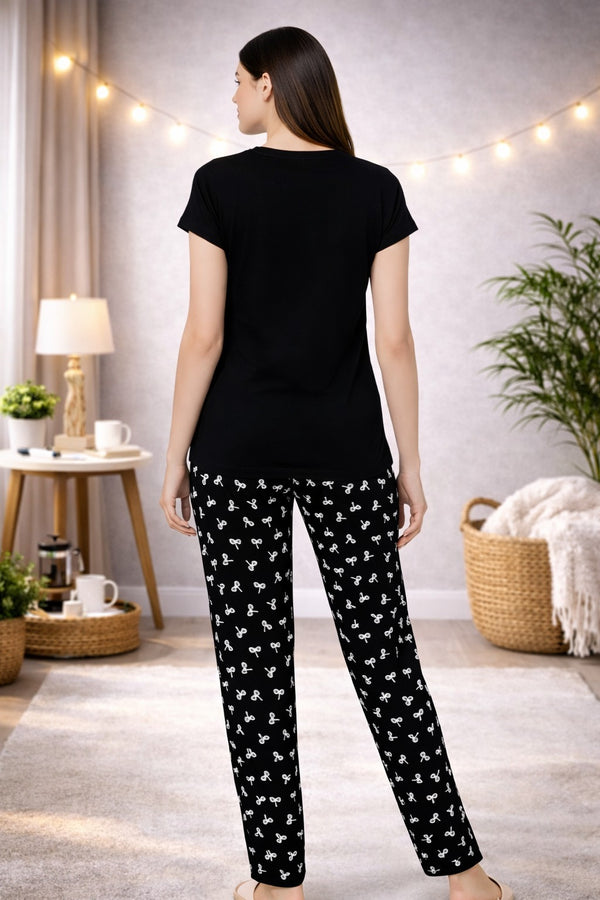 Loungewear Round Neck Printed T-Shirt with Pyjama