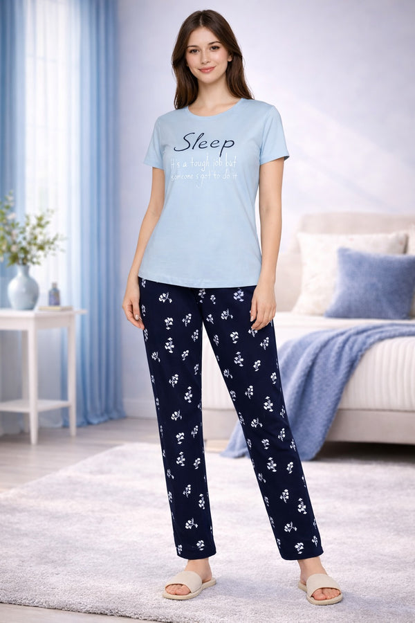 Loungewear Round Neck Printed T-Shirt with Pyjama