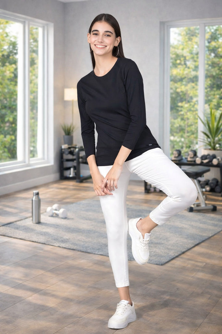 Comfort Lady Regular Fit Round Neck Plain Full Sleeve T-Shirt