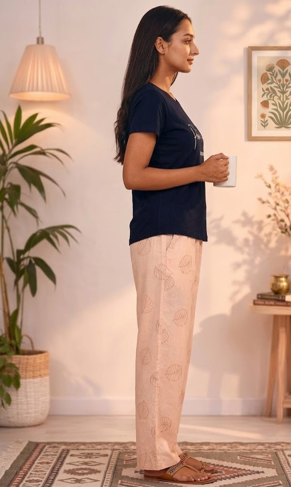 Loungewear Round Neck Printed T-Shirt with Pyjama