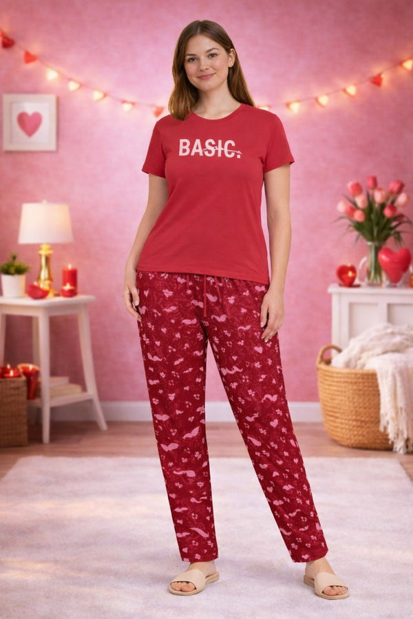 Loungewear Round Neck Printed T-Shirt with Pyjama