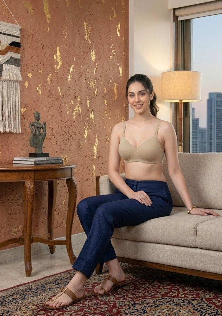 Comfort Lady CL-922 Women Padded Wirefree Bra High Coverage Daily Wear - SKIN