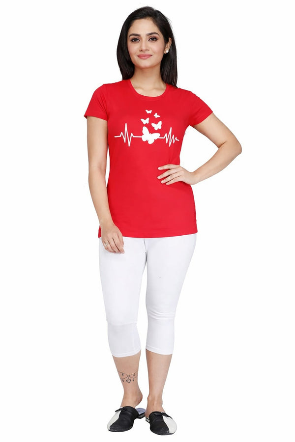 Comfort Lady Chest Print Half Sleeve Cotton Round Neck T-Shirt