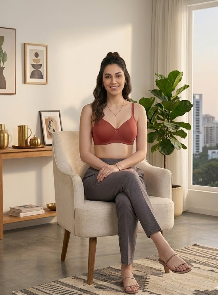Comfort Lady Women’s Padded Wireless Cotton Bra| High Coverage All-Day Comfort - RED LOVE