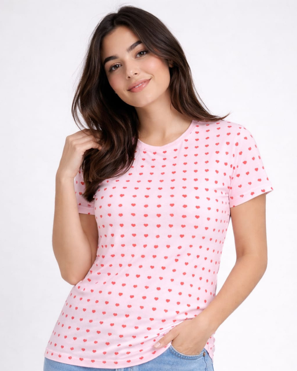 Comfort Lady All Over Printed Half Sleeve Cotton Round Neck T-Shirt