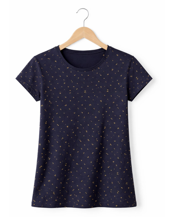 Comfort Lady All Over Printed Half Sleeve Cotton Round Neck T-Shirt