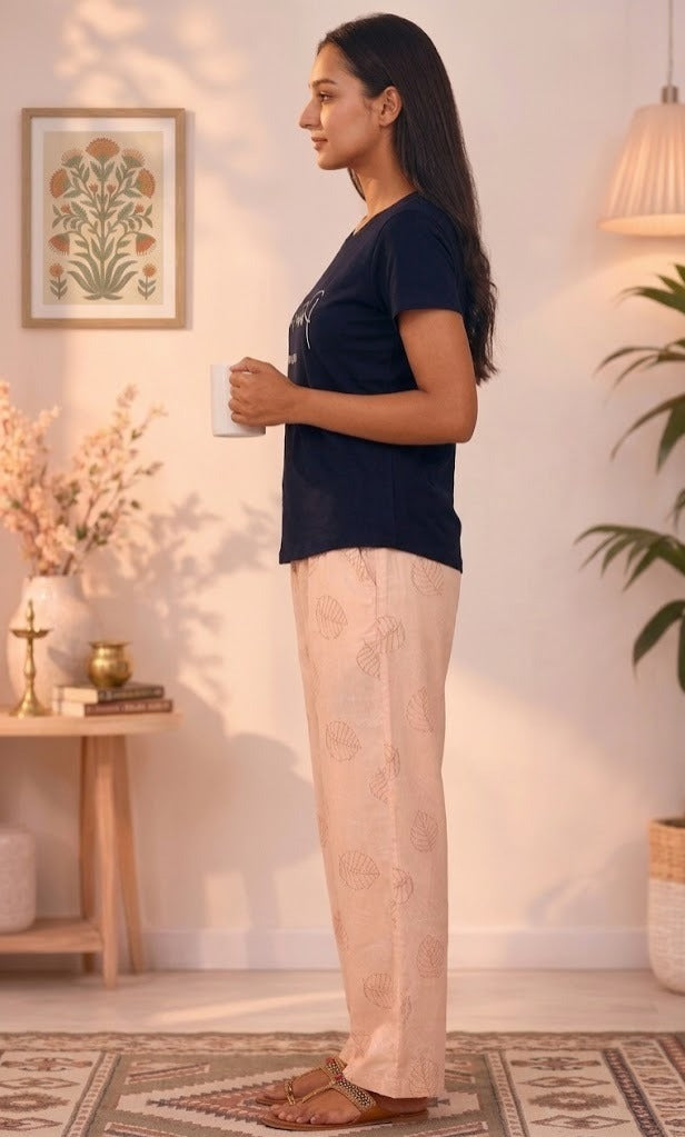 Loungewear Round Neck Printed T-Shirt with Pyjama
