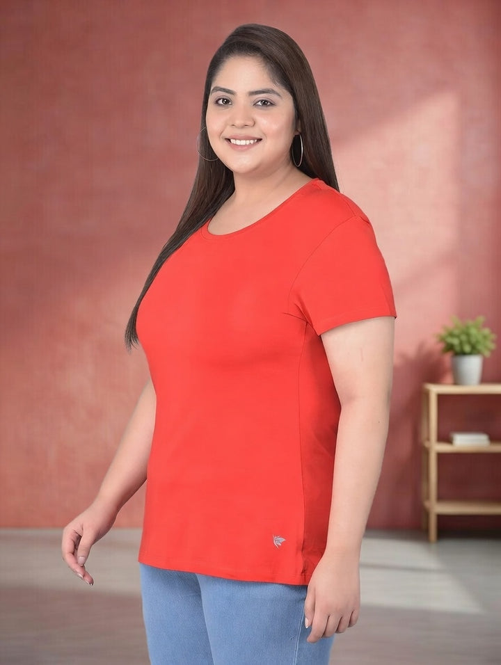 Comfort Lady Regular Fit Plain Half Sleeve plus Size T Shirt