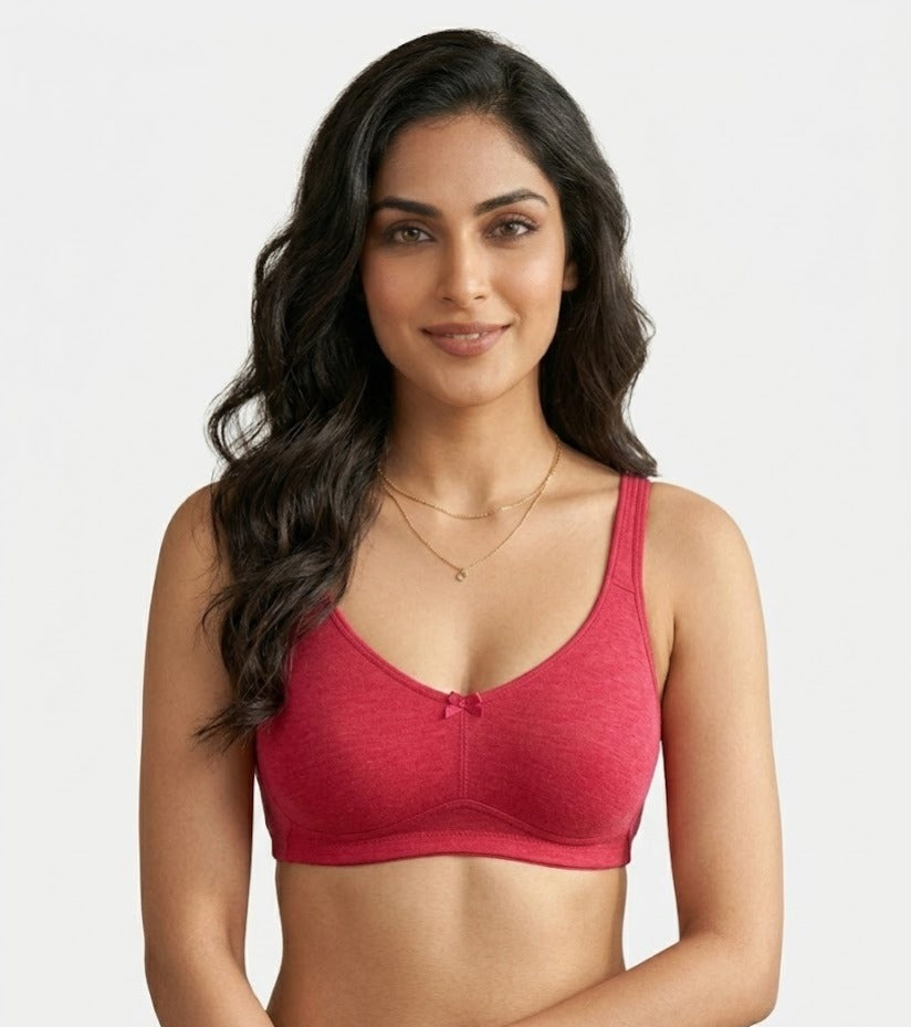 Comfort Lady Cotton Wire Free Women's Non-Padded Secret Support Bra - POPPY RED