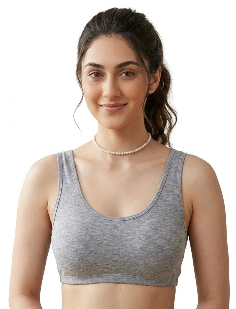 Comfort Lady Women’s Cotton Beginners Bra | Wire-Free, Label-Free, Daily Wear  - GREY MELANGE