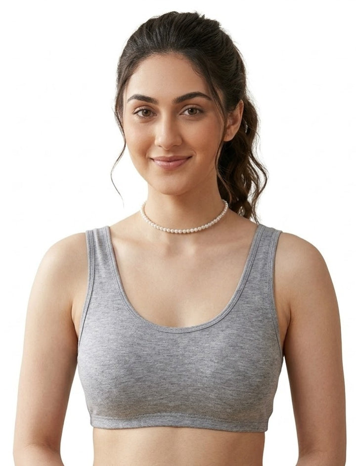 Comfort Lady Women’s Cotton Beginners Bra | Wire-Free, Label-Free, Daily Wear  - GREY MELANGE