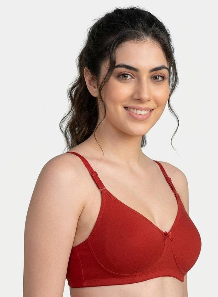 Comfort Lady Cotton Wire Free Women's Non-Padded Full Coverage Bra|Label Free All Day Comfort Bra  - RED LOVE