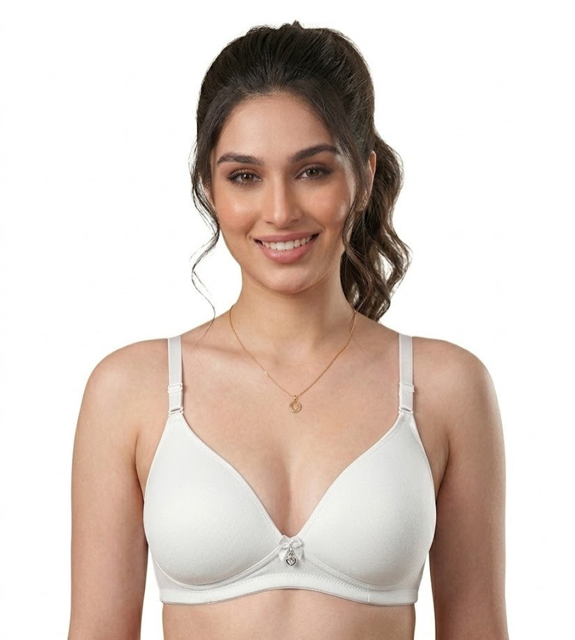 Comfort Lady Women’s Padded Wireless Cotton Bra| High Coverage All-Day Comfort - WHITE