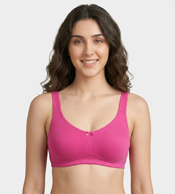 Comfort Lady Cotton Wire Free Women's Non-Padded Full Coverage Bra|Label Free All Day Comfort Bra  - BABY PINK