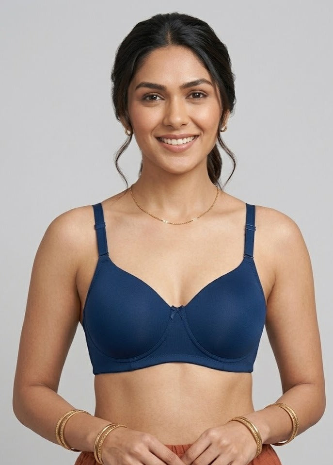 Comfort Lady Women’s Padded Wireless Cotton Bra| High Coverage All-Day Comfort - NAVY BLUE