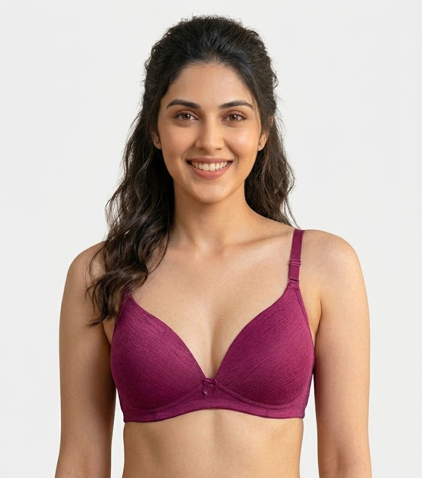 Comfort Lady Women’s Padded Wireless Cotton Bra| High Coverage All-Day Comfort - FUSCHIA