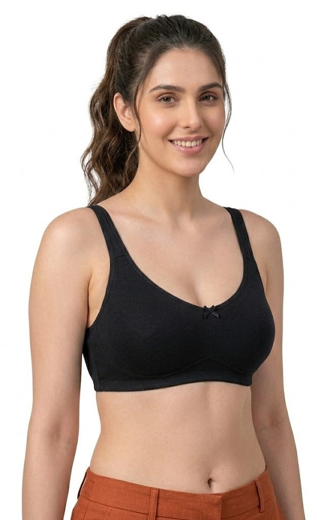 Comfort Lady Cotton Wire Free Women's Non-Padded Secret Support Bra - BLACK