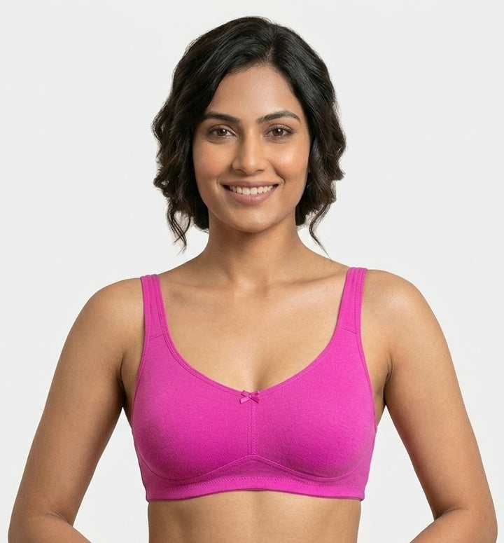 Comfort Lady Cotton Wire Free Women's Non-Padded Full Coverage Bra|Label Free All Day Comfort Bra  - FUSCHIA