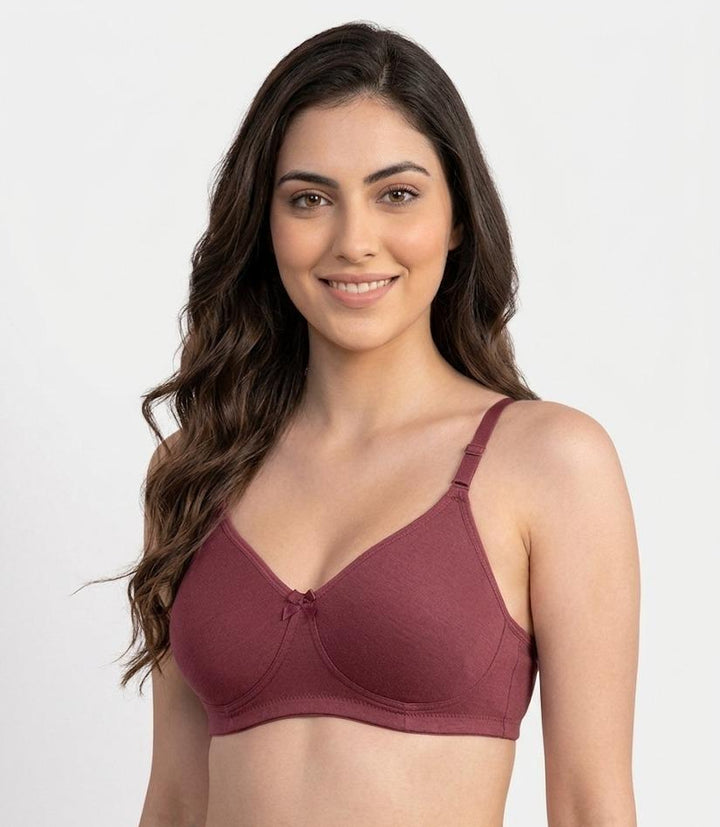 Comfort Lady Cotton Wire Free Women's Non-Padded Full Coverage Bra|Label Free All Day Comfort Bra  - WINE