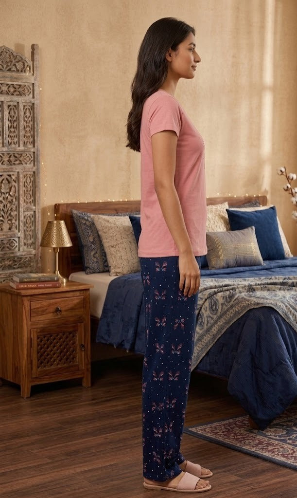 Loungewear Round Neck Printed T-Shirt with Pyjama