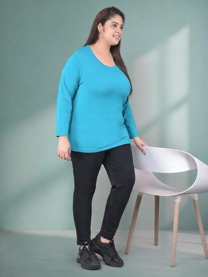 Comfort Lady Regular Fit Round Neck Plain Full Sleeve Plus Size T-Shirt