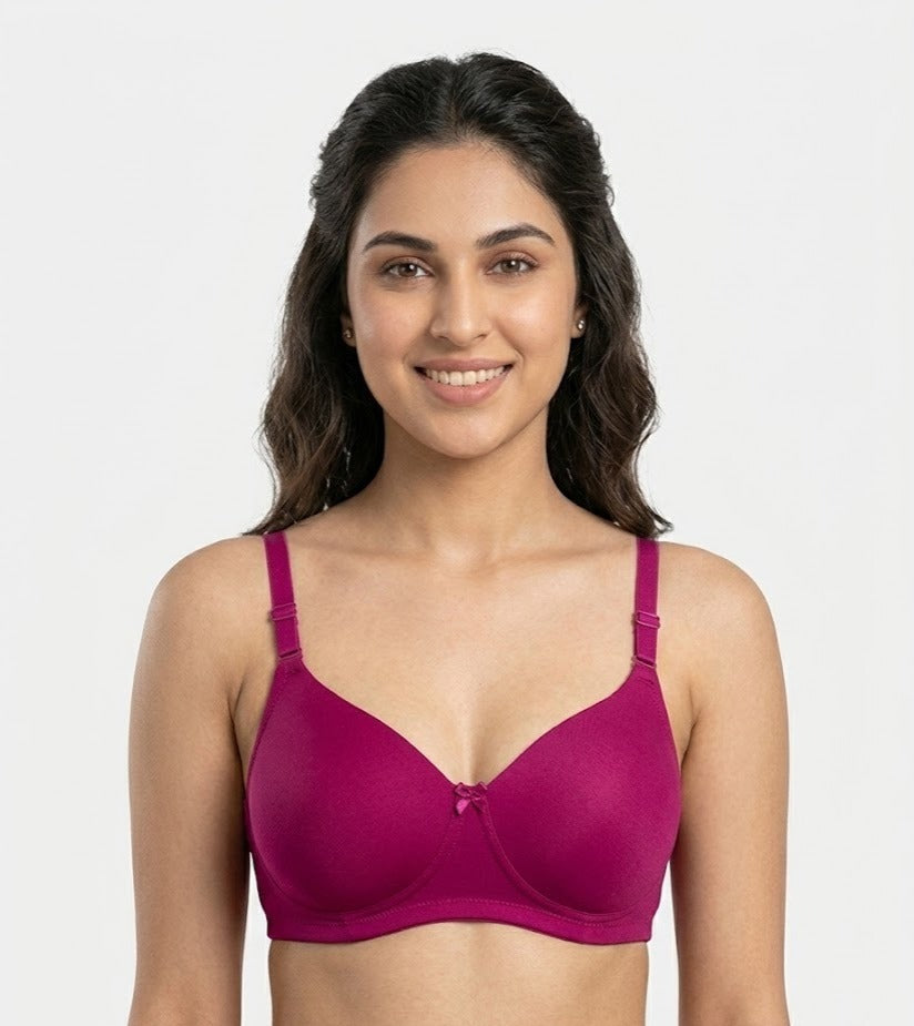 Comfort Lady CL-922 Women Padded Wirefree Bra High Coverage Daily Wear - FUSCHIA