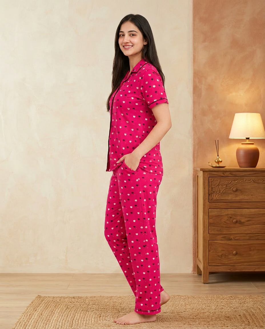 Nightsuit Collared Printed Shirt with Pyjama Pant Co-ord