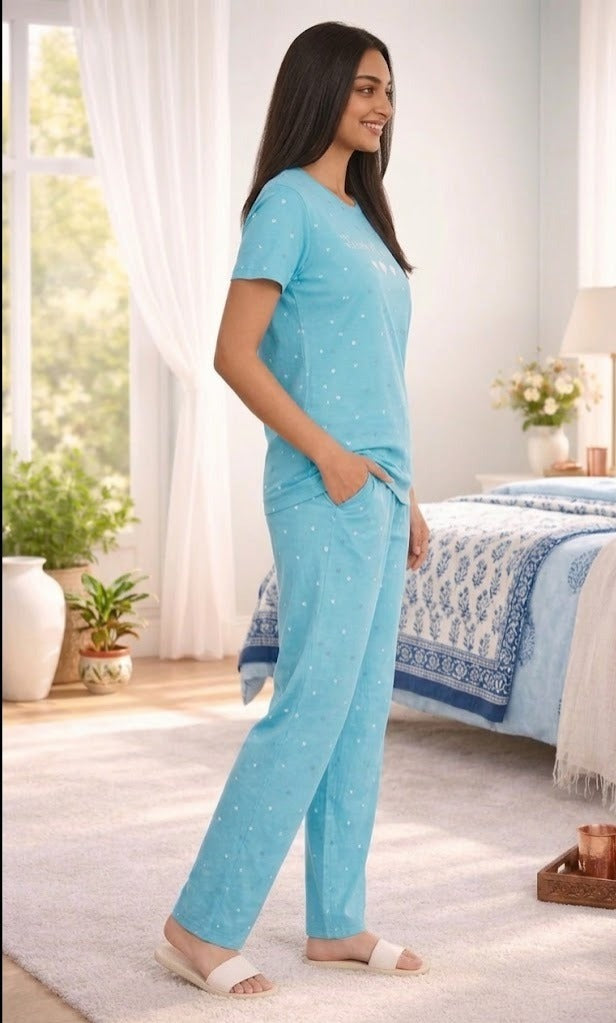 Loungewear Round Neck Printed T-Shirt with Pyjama