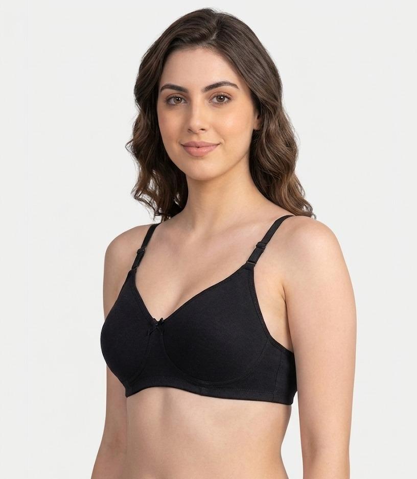 Comfort Lady Cotton Wire Free Women's Non-Padded Full Coverage Bra|Label Free All Day Comfort Bra  - BLACK
