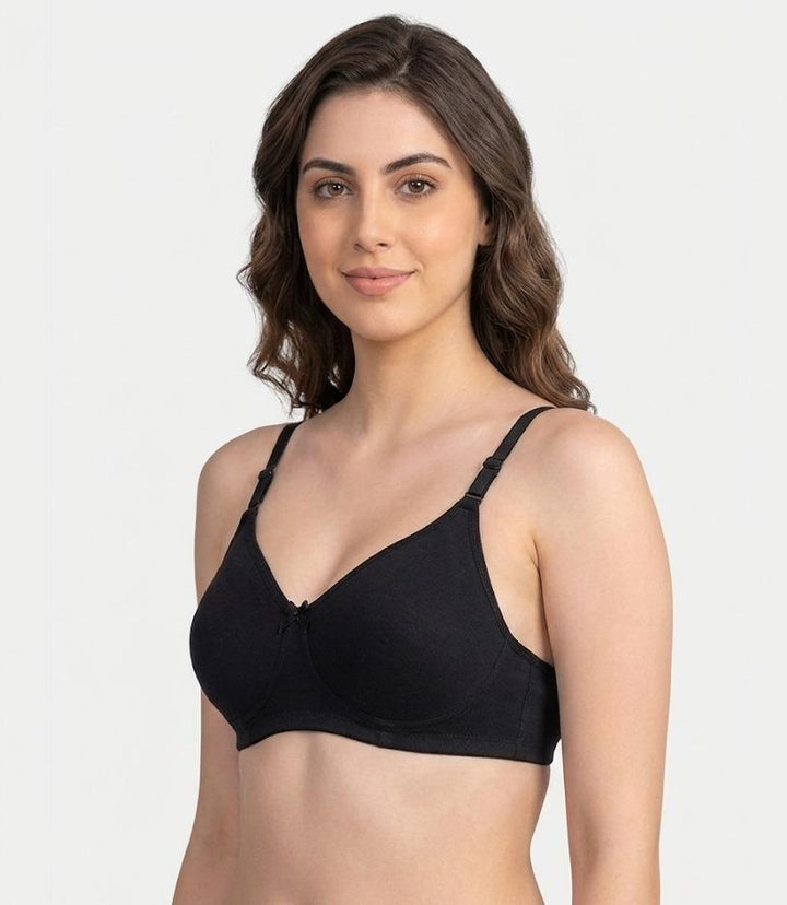 Comfort Lady Cotton Wire Free Women's Non-Padded Full Coverage Bra|Label Free All Day Comfort Bra  - BLACK