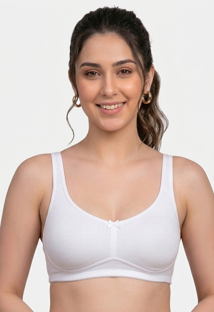 Comfort Lady Cotton Wire Free Women's Non-Padded Full Coverage Bra|Label Free All Day Comfort Bra  - WHITE