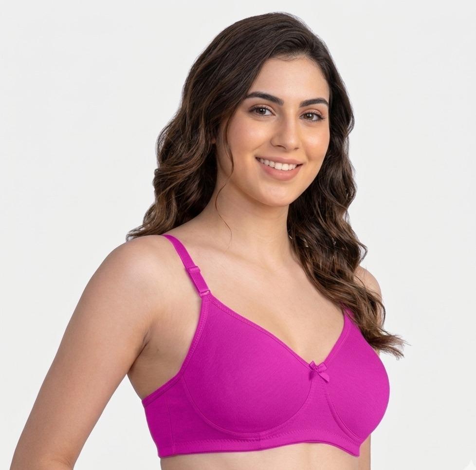 Comfort Lady Cotton Wire Free Women's Non-Padded Secret Support Bra - FUSCHIA