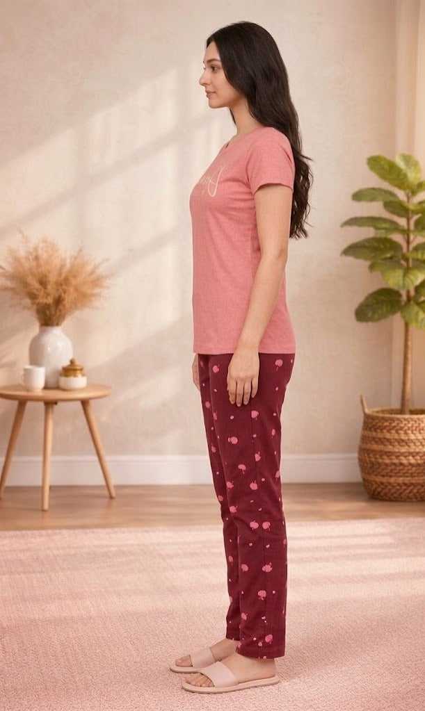 Loungewear Round Neck Printed T-Shirt with Pyjama