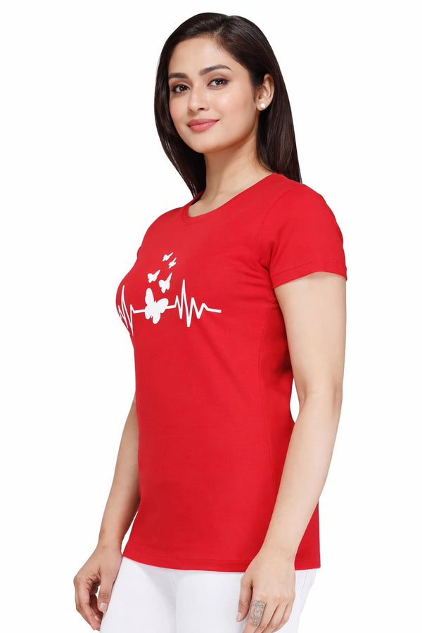 Comfort Lady Chest Print Half Sleeve Cotton Round Neck T-Shirt