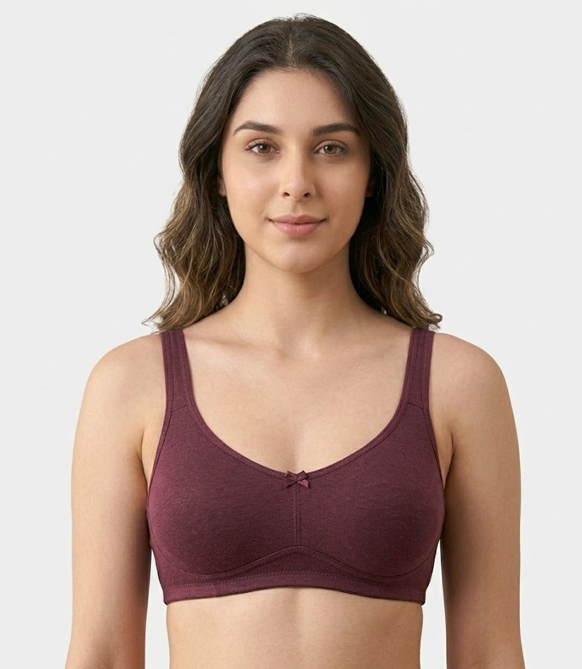 Comfort Lady Cotton Wire Free Women's Non-Padded Secret Support Bra - WINE