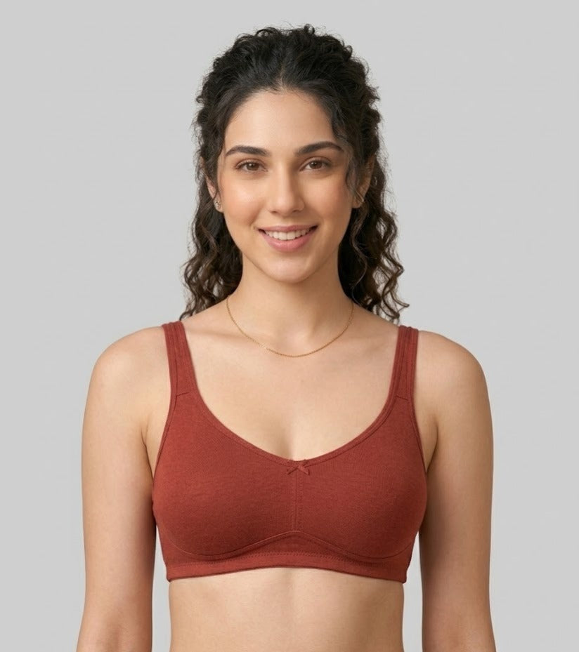 Comfort Lady Cotton Wire Free Women's Non-Padded Secret Support Bra - RED LOVE