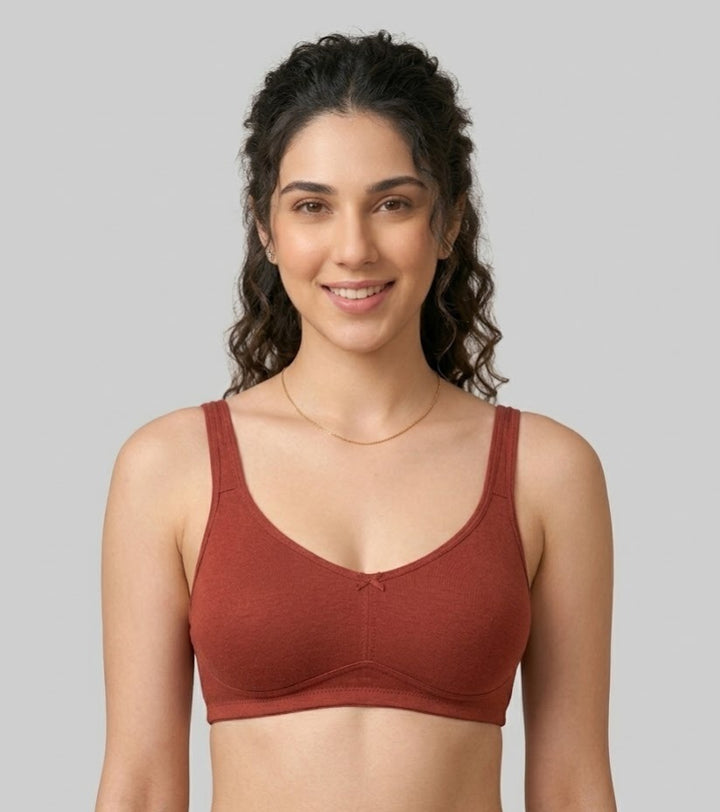 Comfort Lady Cotton Wire Free Women's Non-Padded Secret Support Bra - RED LOVE