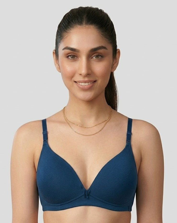 Comfort Lady CL-922 Women Padded Wirefree Bra High Coverage Daily Wear - NAVY BLUE
