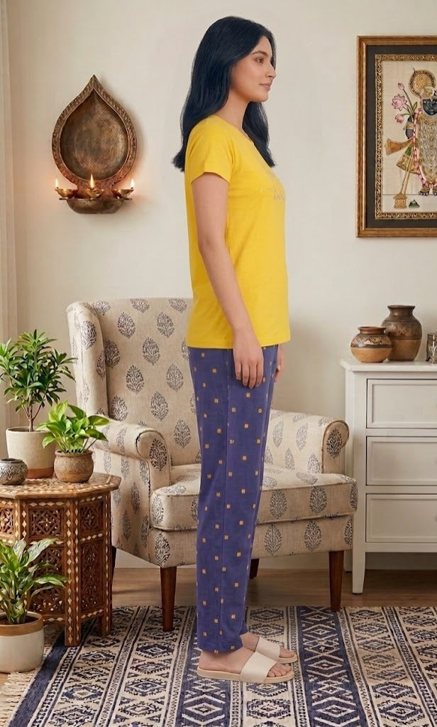 Loungewear Round Neck Printed T-Shirt with Pyjama