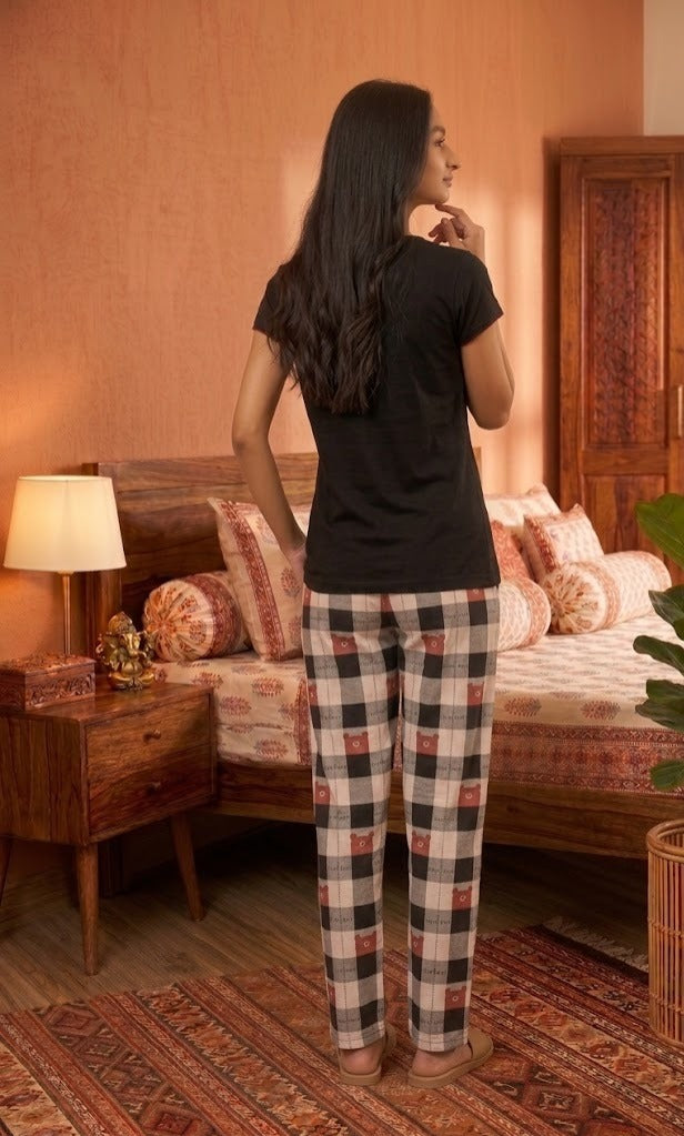 Loungewear Round Neck Printed T-Shirt with Pyjama