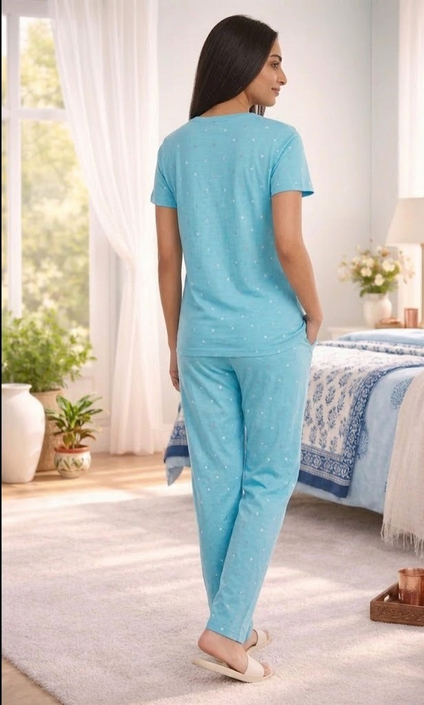 Loungewear Round Neck Printed T-Shirt with Pyjama